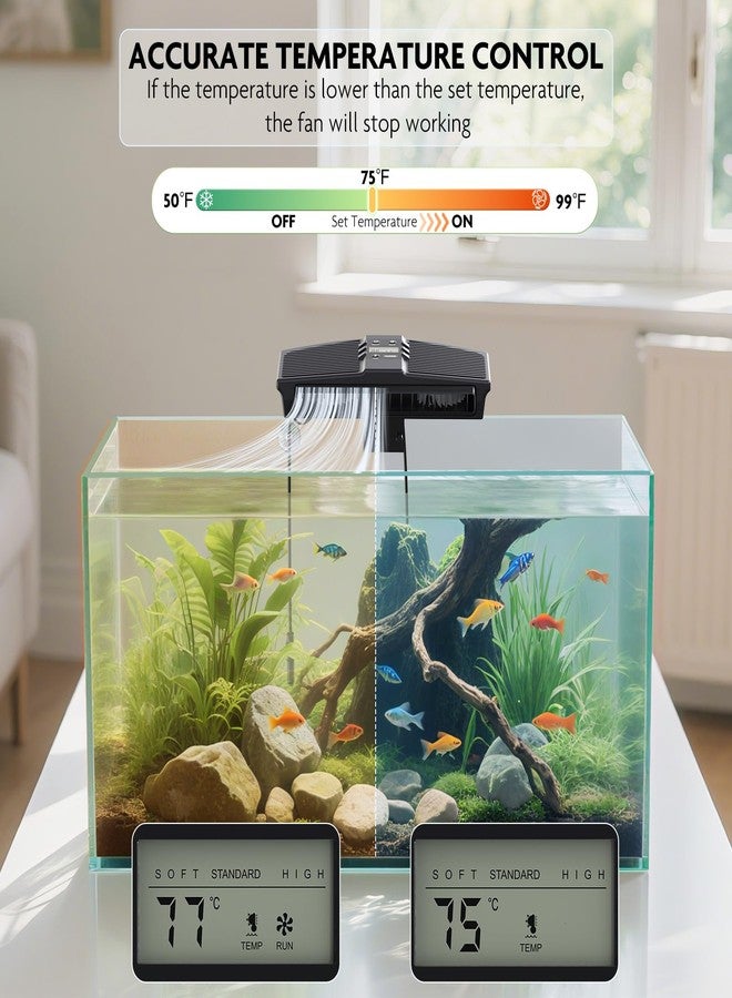 مروحة تبريد أحواض السمك من بايزو، مروحة تبريد لحوض السمك مزودة بمسبار حرارة وشاشة LCD، مبرد مياه لأحواض السمك، ملحقات أسماك الأكسولوتل والبيتا، 7 واط - Image 3